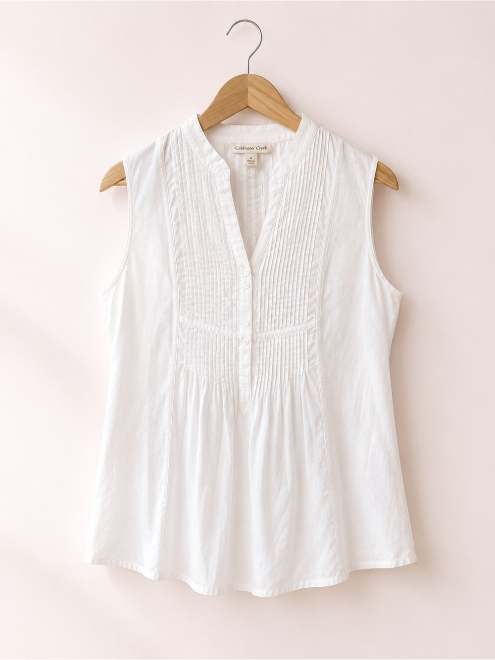 Coldwater Creek White Pintuck Sleeveless Cotton Blouse - Picture 1 of 2